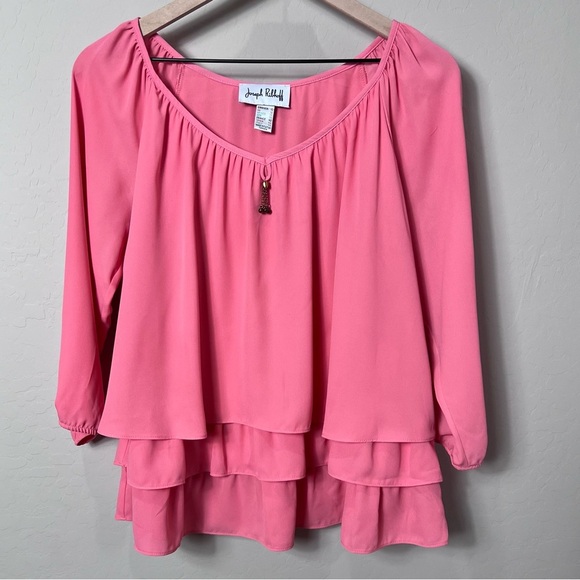 Joseph Ribkoff Tops - Joseph Ribkoff Blouse Top Essential Layered Tiered Ruffle Peach Pink Embellished